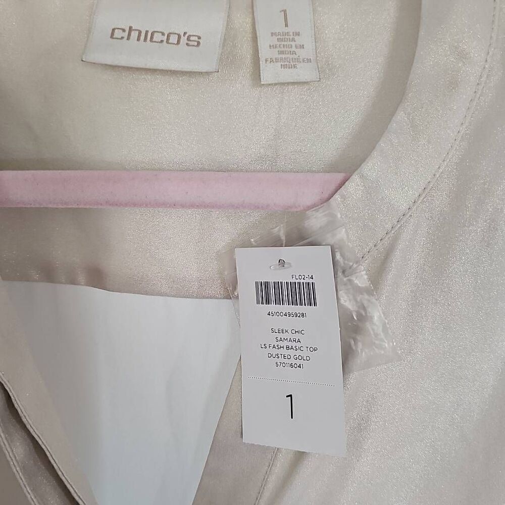 Chico's Dusted Gold Blouse, NWT, Size Medium U.S. - Picture 7 of 7